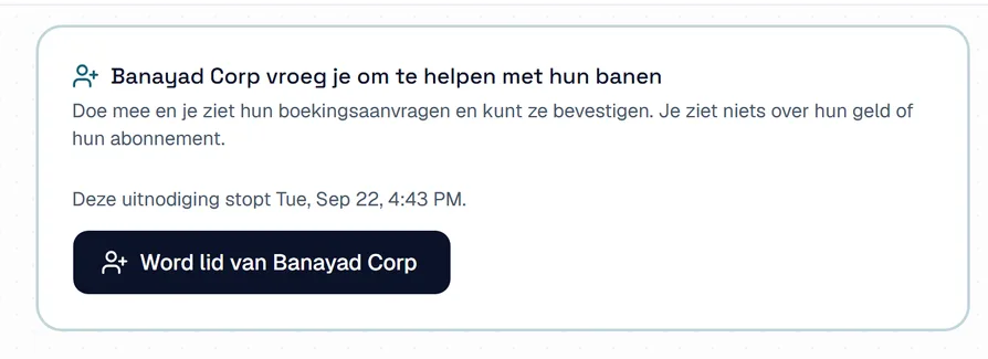 Een uitnodiging aan de gastheerkant: een bedrijf vraagt je om te helpen met hun banen, met een knop om lid te worden. Een uitnodiging aan de gastheerkant: een bedrijf vraagt je om te helpen met hun banen, met een knop om lid te worden.