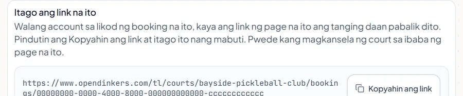 Ang kahon na Itago ang link na ito sa booking page ng guest, na nagsasabing ang link ng page ang tanging daan pabalik sa booking. Ang kahon na Itago ang link na ito sa booking page ng guest, na nagsasabing ang link ng page ang tanging daan pabalik sa booking.