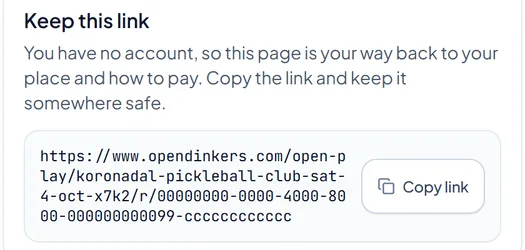 The Keep this link box at the top of a guest's own open play page. The Keep this link box at the top of a guest's own open play page.