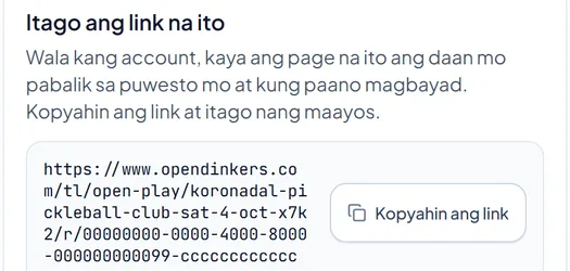 Ang kahon na Itago ang link na ito sa itaas ng sariling page ng guest para sa open play.